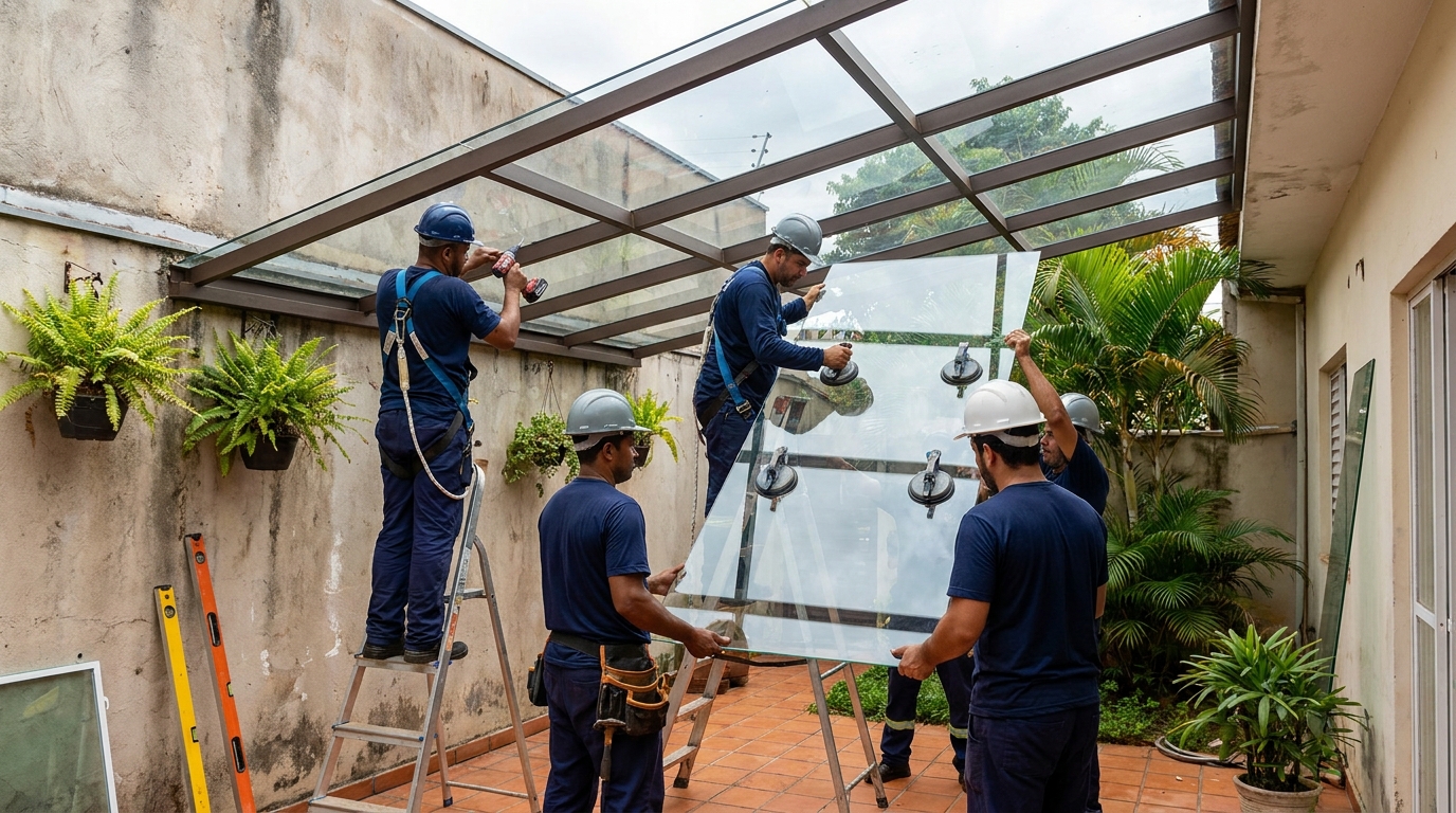 Instalação de cobertura de vidro em Mogi das Cruzes-SP