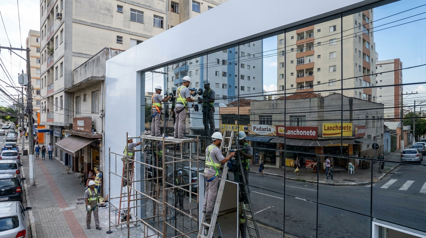 Fachada espelhada em esquina em Mogi das Cruzes-SP